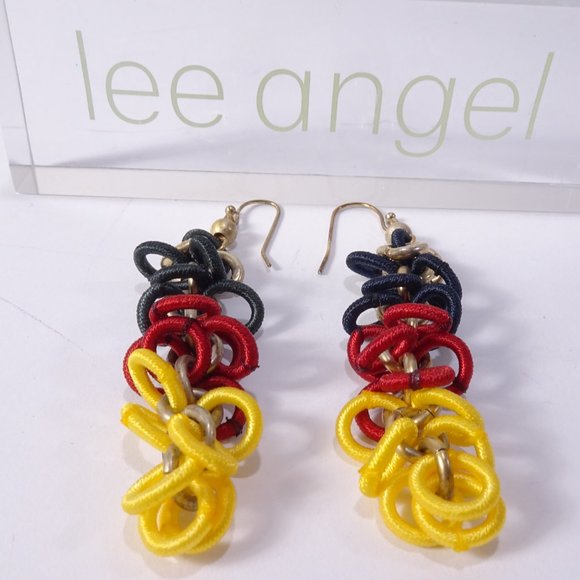 Lee Angel Color Block Ribbon Circles Link Drop earrings NWT 120 - Picture 6 of 15